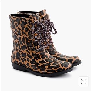 NWOT J.Crew Leopard lace up rain boots